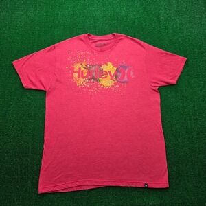 Hurley Shirt Mens Large Red Heathered Splatter Logo Graphic Tee Premium Fit Surf